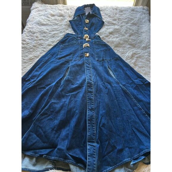 Urban Revivo Cut Out Stretchy Sleeveless Maxi Denim Dress US 10 NWT 1 Left - Picture 8 of 11